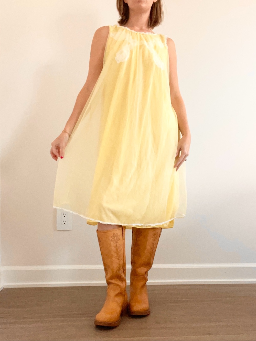 Vintage Soft Yellow A-Line Sleeveless Dress